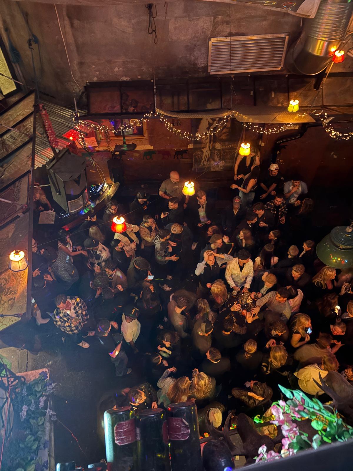 A busy dance floor seen from above